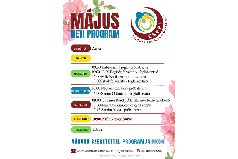 A Csernai Pál Művelődési Ház e heti programjai