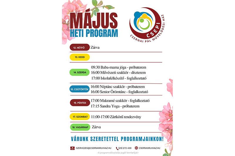 A Csernai Pál Művelődési Ház e heti programjai