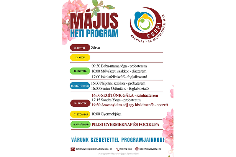 A Csernai Pál Művelődési Ház e heti programjai