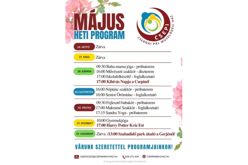 A Csernai Pál Művelődési Ház e heti programjai
