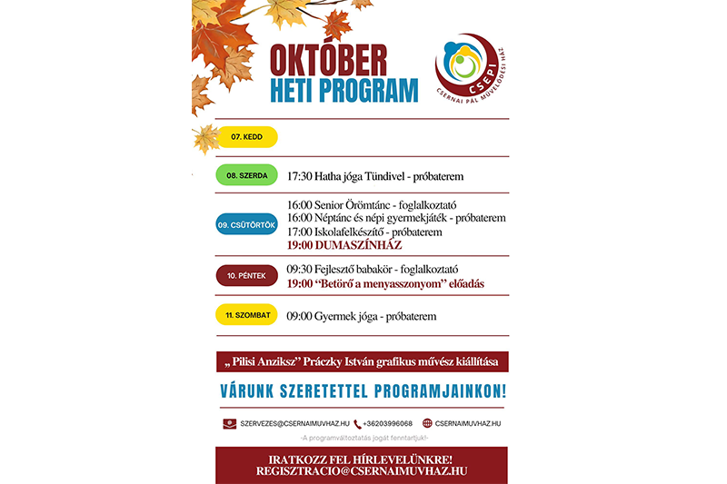 A Csernai Pál Művelődési Ház e heti programjai