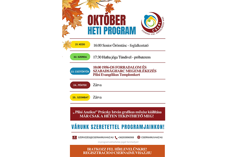 A Csernai Pál Művelődési Ház e heti programjai