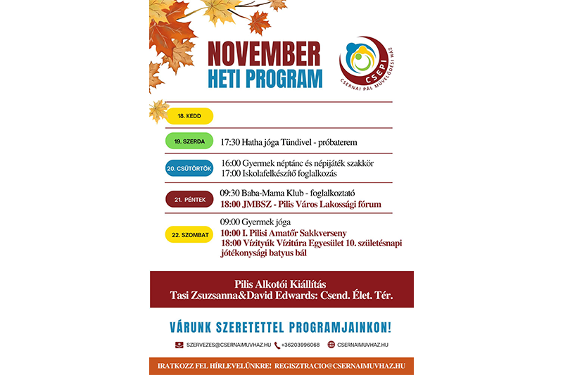 A Csernai Pál Művelődési Ház e heti programjai