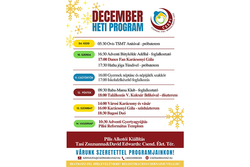 A Csernai Pál Művelődési Ház e heti programjai