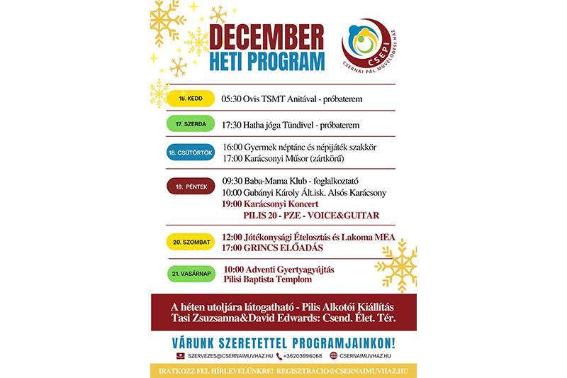 A Csernai Pál Művelődési Ház e heti programjai