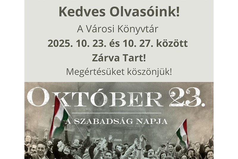 Tájékoztató a Kármán József Városi Könyvtár zárva tartásáról