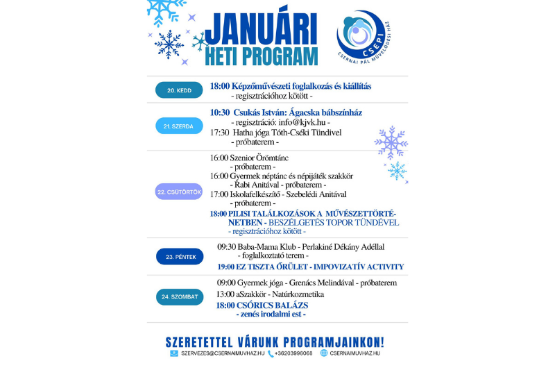 A Csernai Pál Művelődési Ház e heti programjai