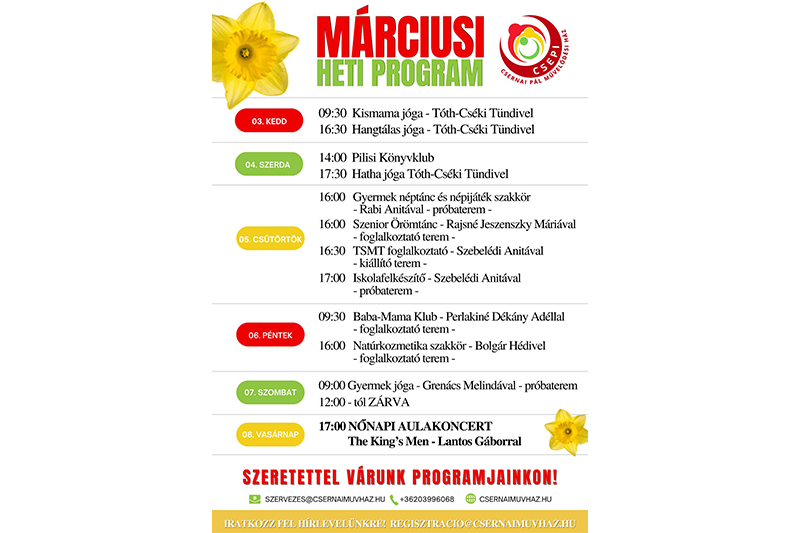 A Csernai Pál Művelődési Ház e heti programjai