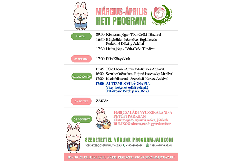 A Csernai Pál Művelődési Ház e heti programjai