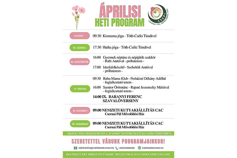 A Csernai Pál Művelődési Ház e heti programjai