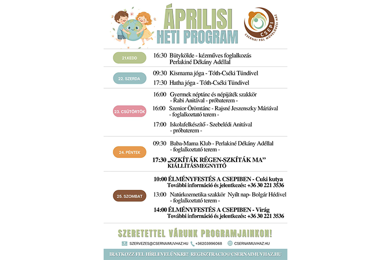 A Csernai Pál Művelődési Ház e heti programjai