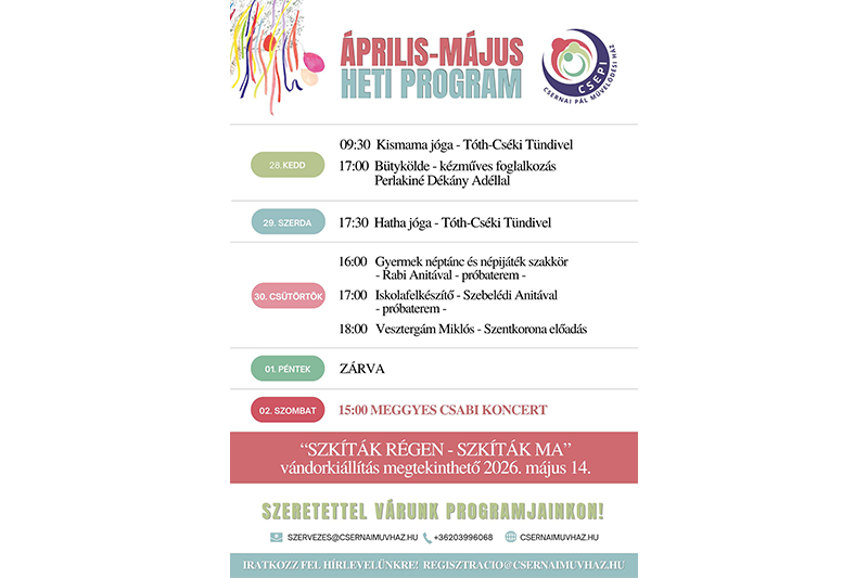 A Csernai Pál Művelődési Ház e heti programjai