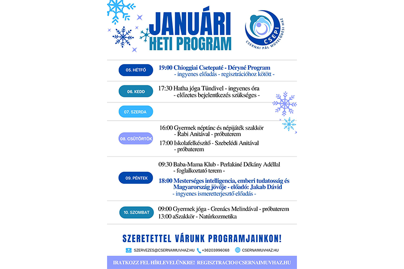 A Csernai Pál Művelődési Ház e heti programjai