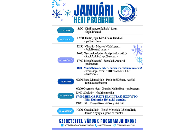 A Csernai Pál Művelődési Ház e heti programjai