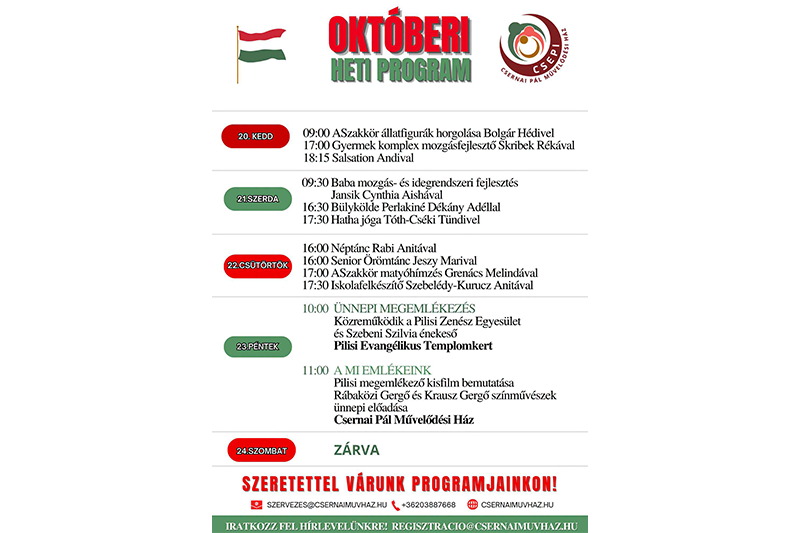 A Csernai Pál Művelődési Ház e heti programjai