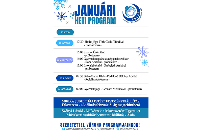 A Csernai Pál Művelődési Ház e heti programjai