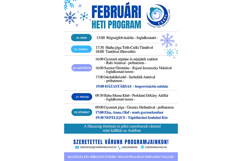 A Csernai Pál Művelődési Ház e heti programjai