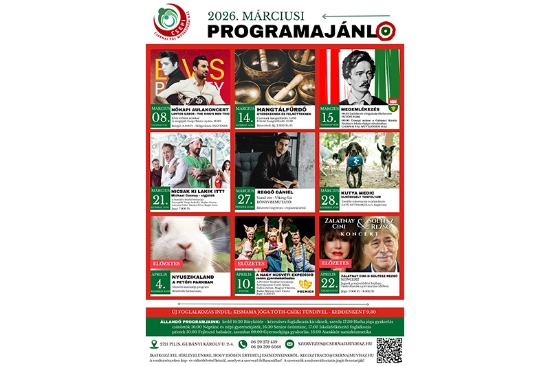 A Csernai Pál Művelődési Ház márciusi programjai
