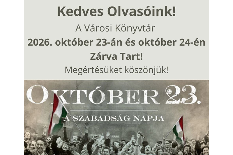 Tájékoztató a Kármán József Városi Könyvtár zárva tartásáról