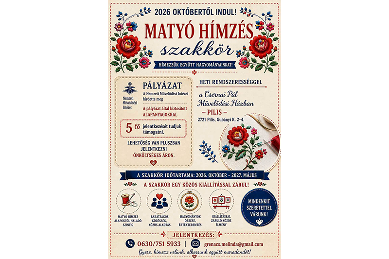 Matyóhímzés szakkör indul Pilisen