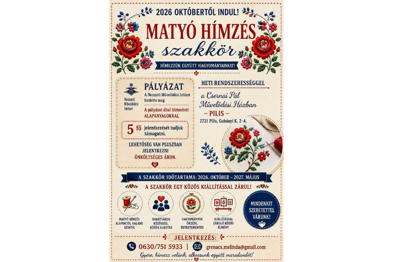 Matyó hímzés szakkör indul a Csernai Pál Művelődési Házban!