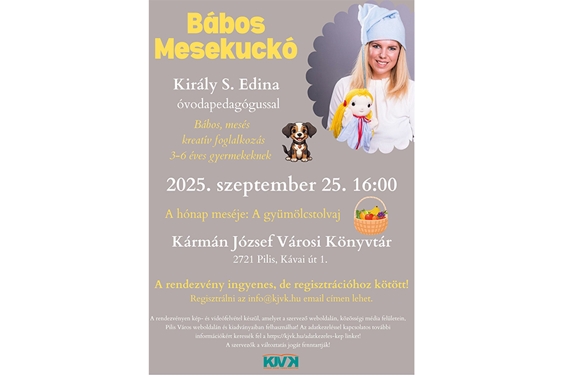 Bábos Mesekuckó Király S. Edina óvodapedagógussal a Kármán József Városi Könyvtárban